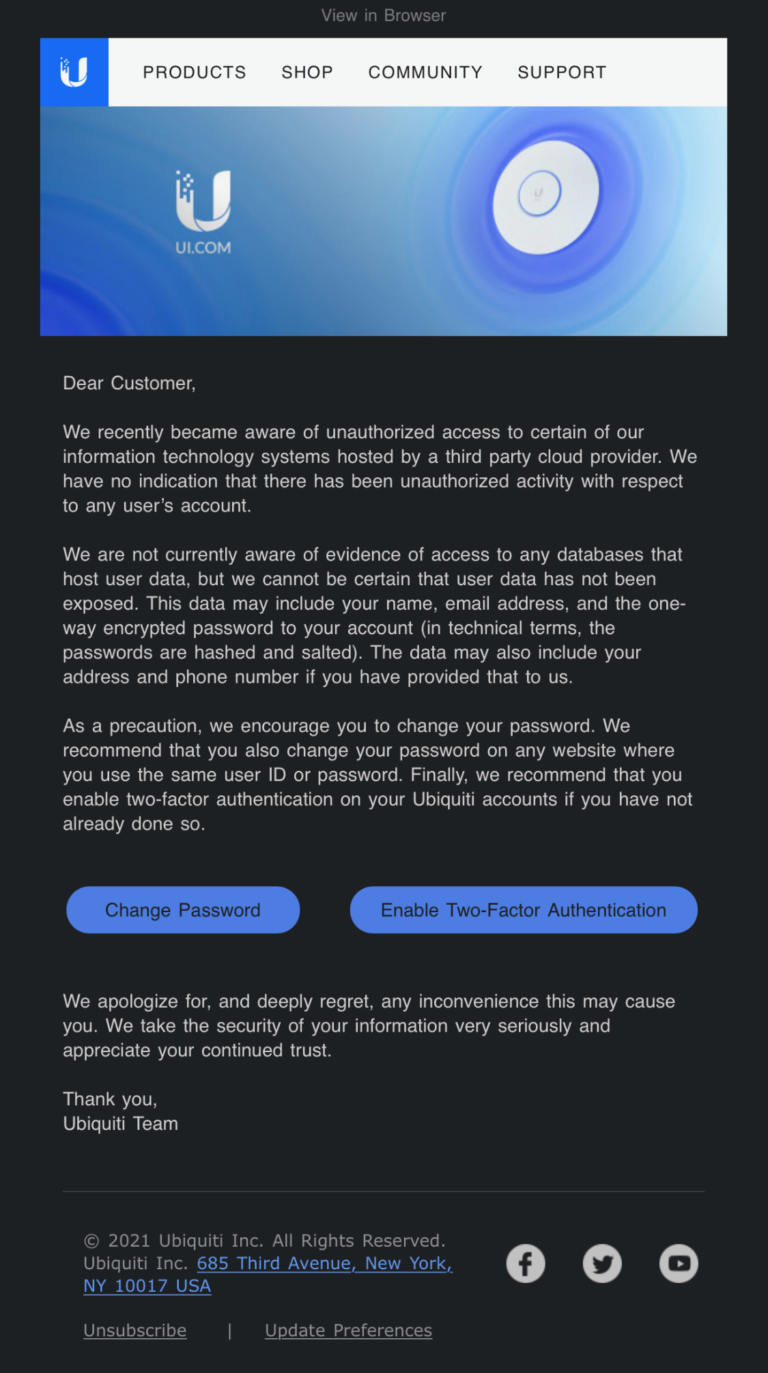 Ubiquiti hackade • Cybersäkerhet och ITsäkerhet