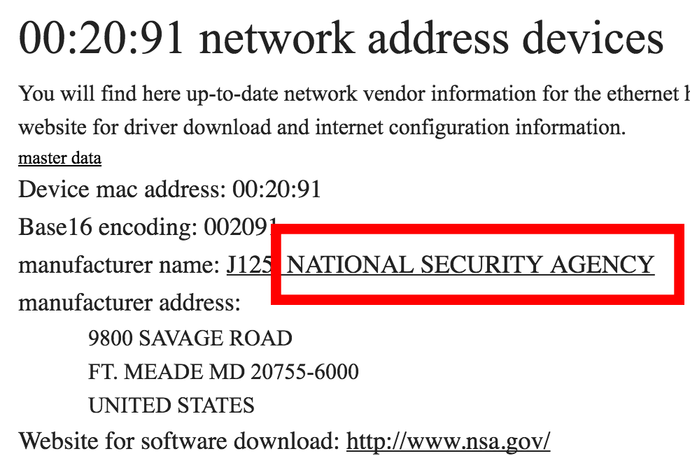 NSA MAC-adress