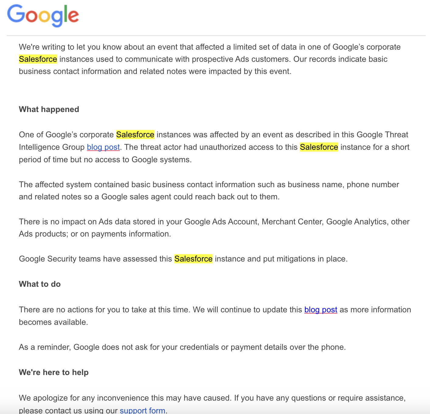 Google Salesforce hackade